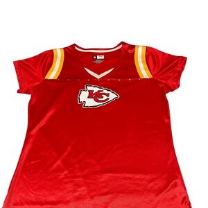 NFL Team Apparel Kansas City Chiefs Womens XL Red Rhinestone Jersey Top‎ V-Neck